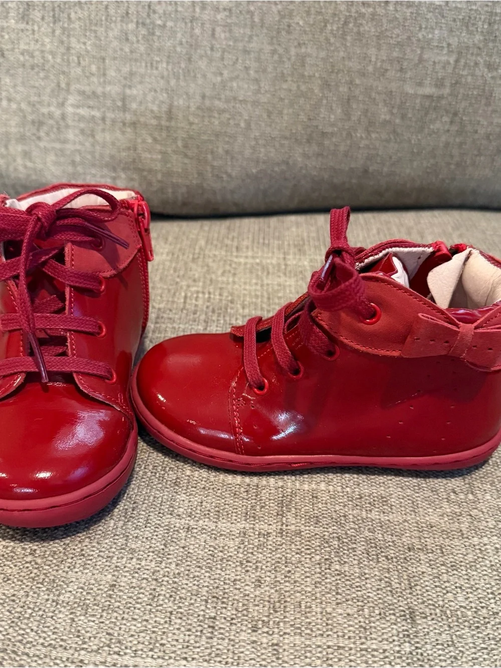 Jacadi Paris Red Patent Lace-Up Ankle Boots